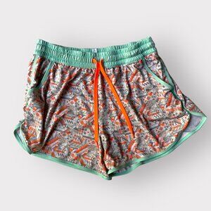 Under Armour Size M Teal Orange Tribal Geometric Print Athletic Running Shorts